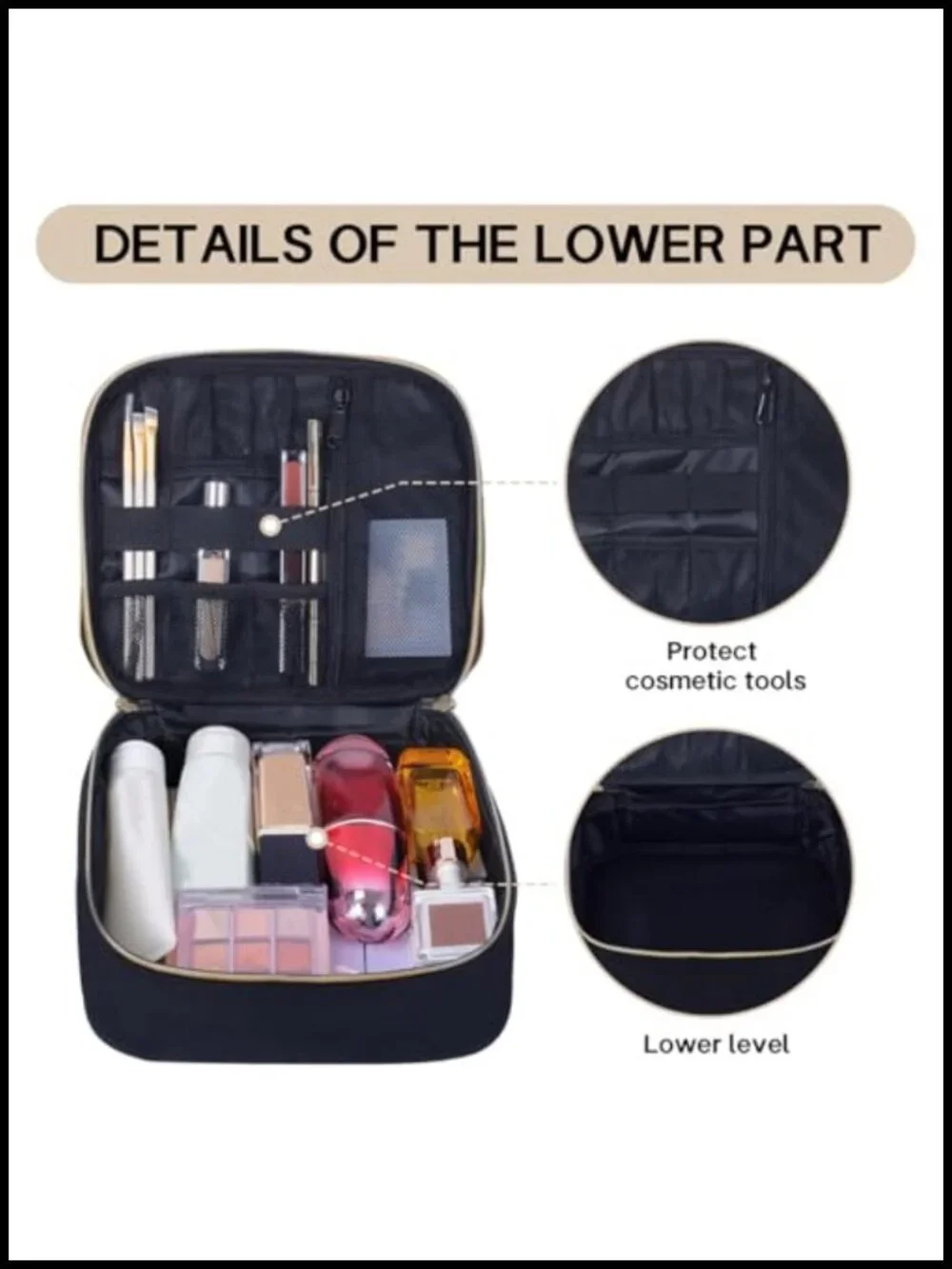 Double Layer Makeup Bag Large Cosmetic Case with Adjustable Dividers Travel